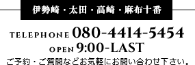 電話番号：伊勢崎・太田・高崎・麻布十番